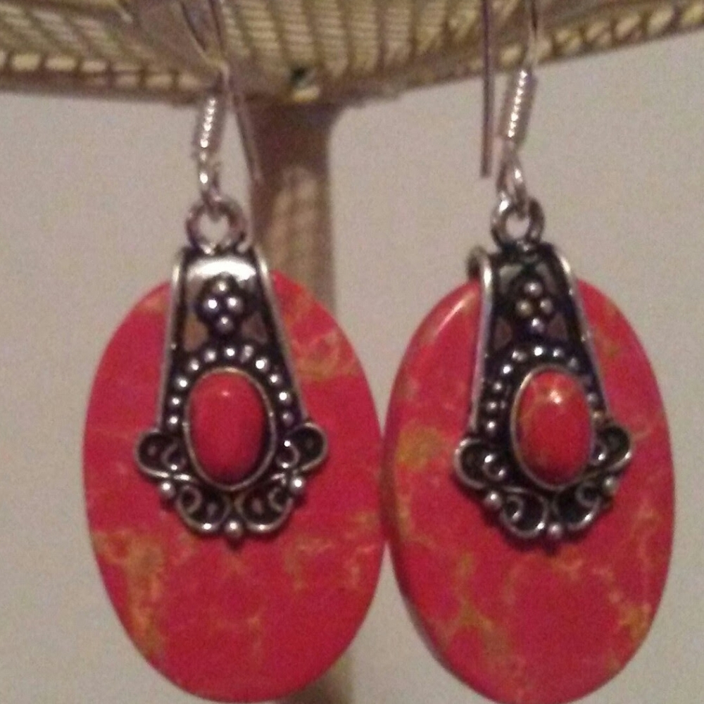 ARIZONA RED COPPER MOJAVE TURQUOISE DANGLE EARRINGS